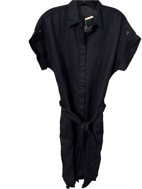 Lauren Ralph Lauren Women Navy LINEN Shirt Dress Belted Pockets Sz 4 NWT